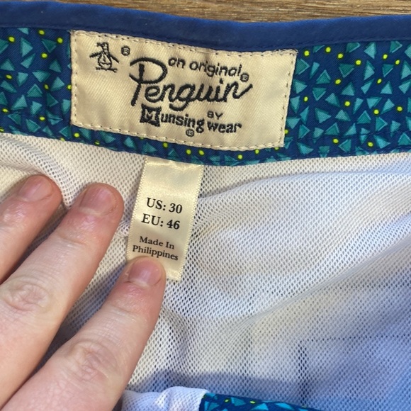 Original Penguin swim trunks with a pattern of small, dark blue dots - Picture 6 of 7